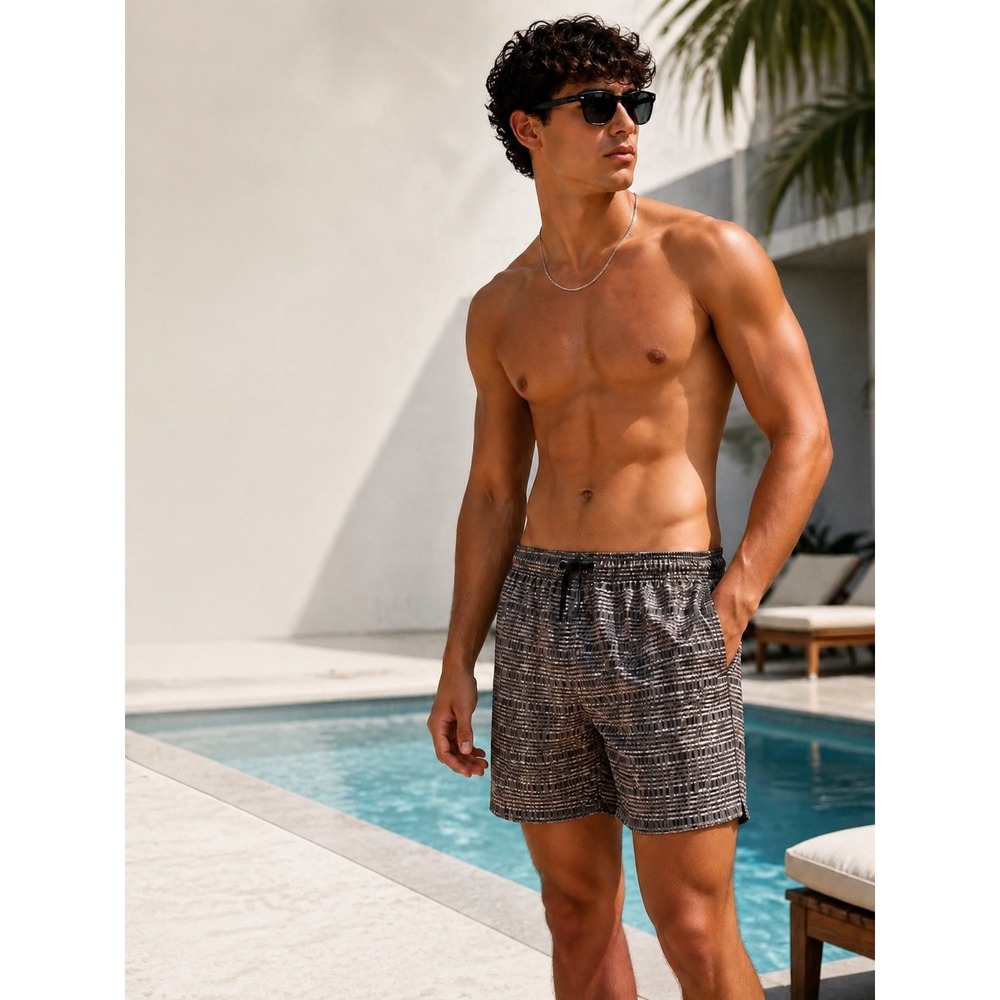 Nike Swim Trunks XL Black White Geometric Mesh Lined Beach Pool‎ Board Shorts